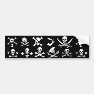BLACK PIRATE BANNERS SKULL,CROSSED BONES,SWORDS BUMPER STICKER