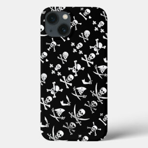 BLACK PIRATE BANNERS SKULL,CROSSED BONES,SWORDS iPhone 13 CASE