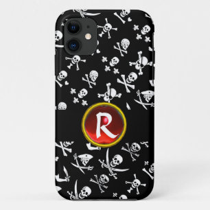 BLACK PIRATE BANNERS SKULL,CROSSED BONES,SWORDS iPhone 11 CASE
