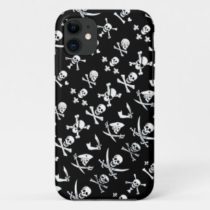 BLACK PIRATE BANNERS SKULL,CROSSED BONES,SWORDS iPhone 11 CASE