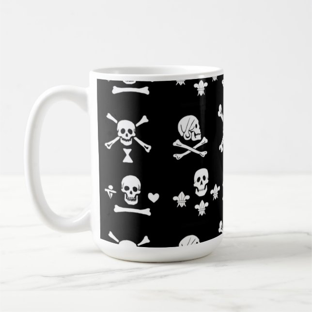 BLACK PIRATE BANNERS SKULL,CROSSED BONES,SWORDS COFFEE MUG (Left)