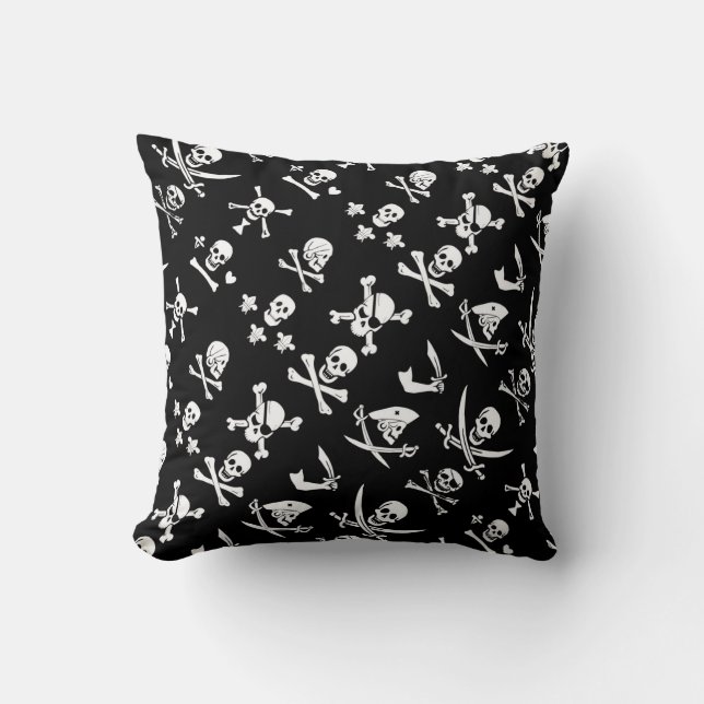 BLACK PIRATE BANNERS SKULL,CROSSED BONES,SWORDS CUSHION (Front)