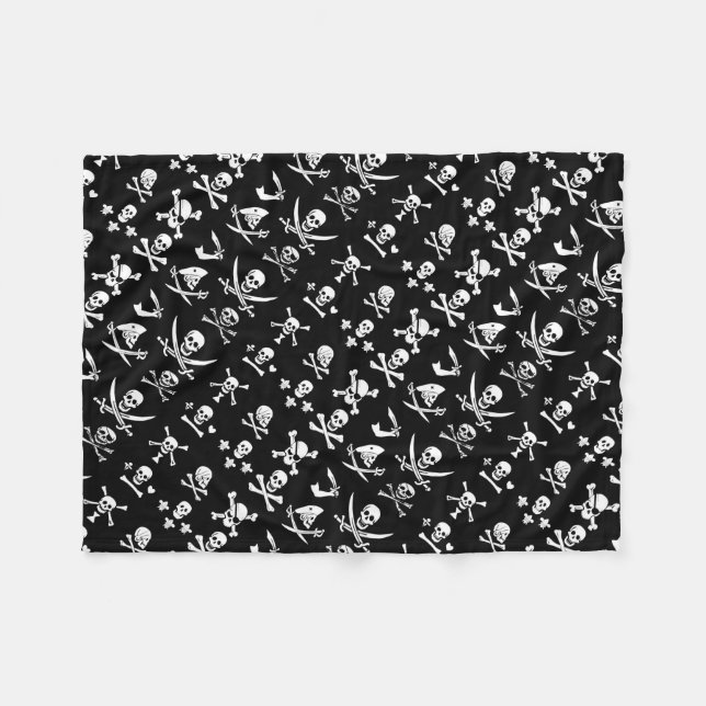 BLACK PIRATE BANNERS SKULL,CROSSED BONES,SWORDS FLEECE BLANKET (Front (Horizontal))