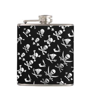 BLACK PIRATE BANNERS SKULL,CROSSED BONES,SWORDS HIP FLASK