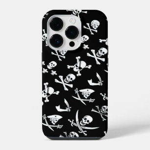 BLACK PIRATE BANNERS SKULL,CROSSED BONES,SWORDS iPhone 14 PRO CASE