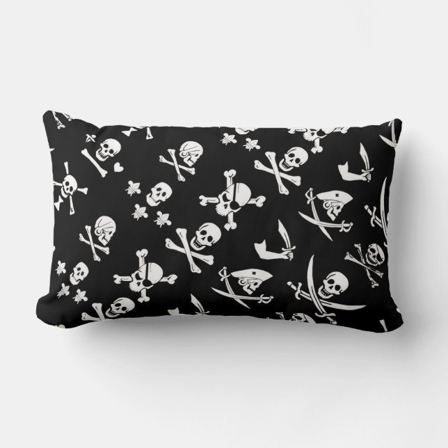 BLACK PIRATE BANNERS SKULL,CROSSED BONES,SWORDS LUMBAR CUSHION (Front)