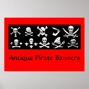 BLACK PIRATE BANNERS SKULL,CROSSED BONES,SWORDS POSTER