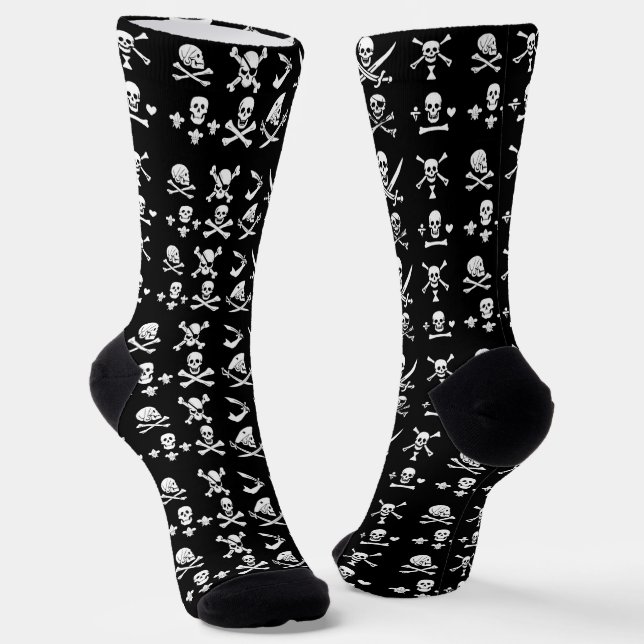 BLACK PIRATE BANNERS SKULL,CROSSED BONES,SWORDS SOCKS (Angled)