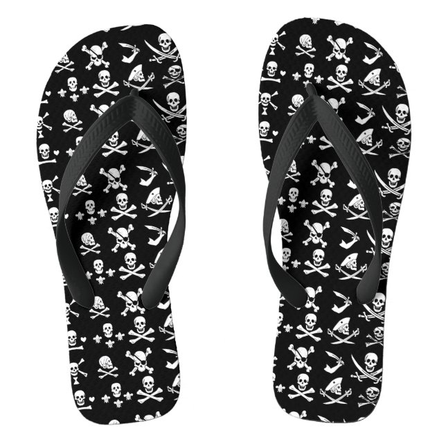 BLACK PIRATE BANNERS SKULL,CROSSED BONES,SWORDS THONGS (Footbed)