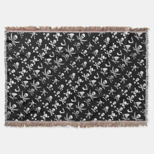 BLACK PIRATE BANNERS SKULL,CROSSED BONES,SWORDS THROW BLANKET