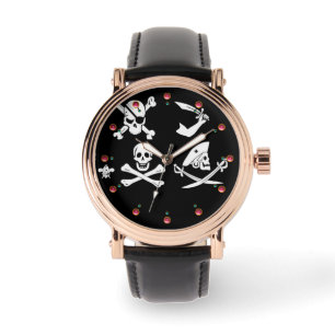 BLACK PIRATE BANNERS SKULL,CROSSED BONES,SWORDS  WATCH