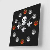 BLACK PIRATE FLAG JOLLY ROGER SKULL,THREE LILIES SQUARE WALL CLOCK (Angle)