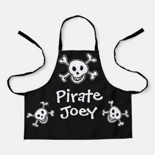 Black pirate flag skull and bones apron for kids