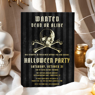 Black Pirate Skull & Bones Halloween Party Gold