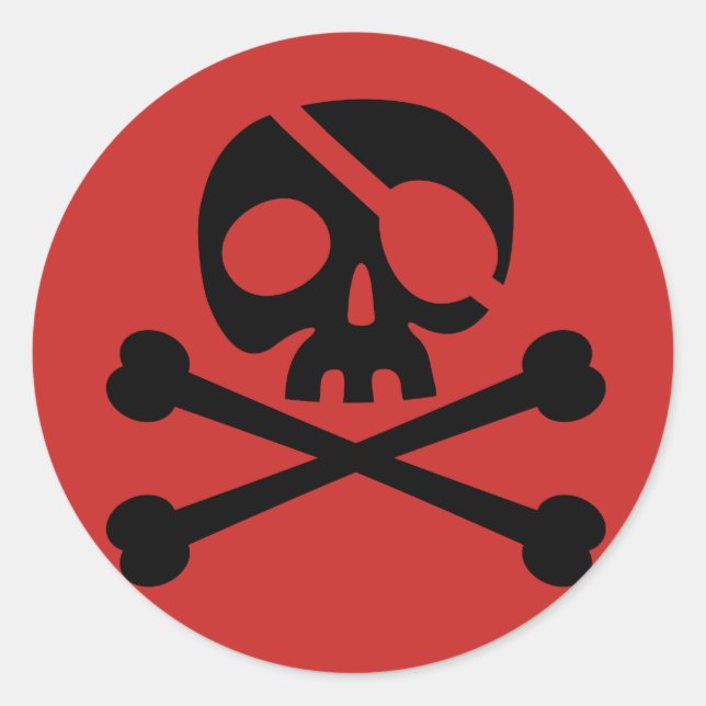 Black Pirate Skull & Crossbones Red Classic Round Sticker (Front)