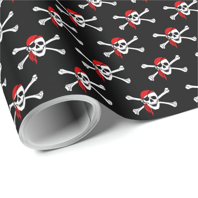 Black Pirate Skull Crossbones Wrapping Paper (Roll Corner)