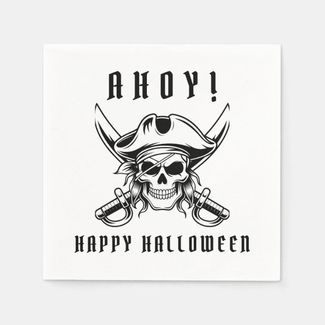Black Pirate Skull Halloween Party  Napkin (Front)