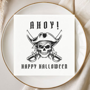 Black Pirate Skull Halloween Party Napkin