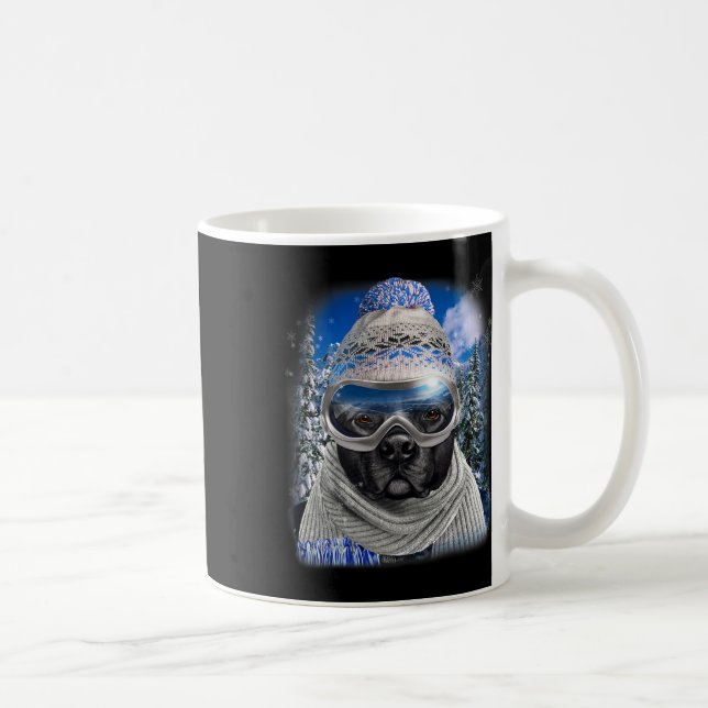 Black Pit Bull Dog In Winter Ski  Coffee Mug (Right)