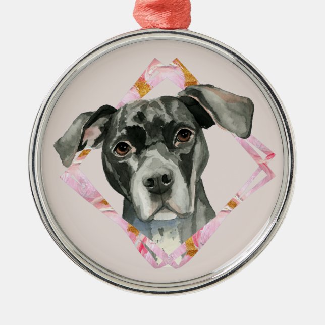 Black Pit Bull Dog Metal Ornament (Front)