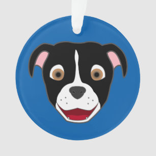 Black Pitbull Face with White Blaze Ornament