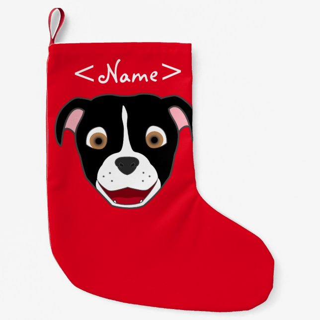 Black Pitbull Face with White Blaze Small Christmas Stocking (Front)