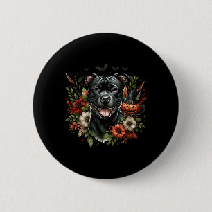 Black Pitbull Staffy Amstaff Dog Halloween 6 Cm Round Badge