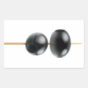 Black pitted olives on a skewer rectangular sticker