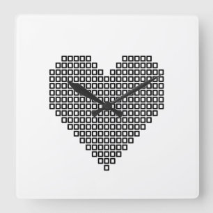 Black pixel heart square wall clock