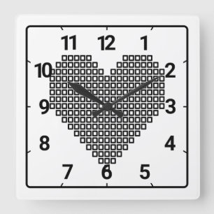 Black pixelated heart square wall clock