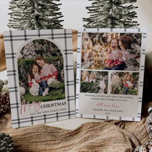 Black Plaid Arch Photo Holiday Card (Creator Uploaded)