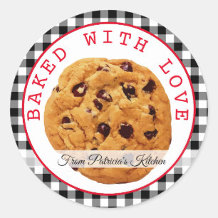 Black  Plaid Baked With Love Christmas Cookies Classic Round Sticker
