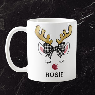 Black Plaid Bow Farmhouse Reindeer Coffee Mug