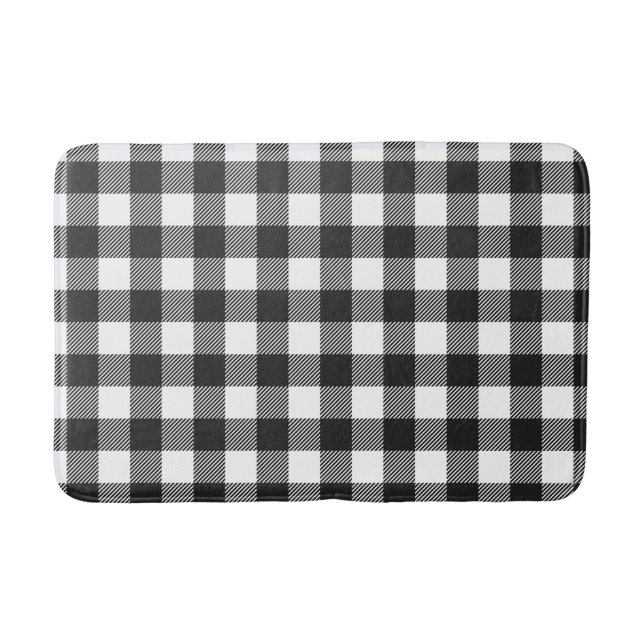 Black Plaid Buffalo Check Pattern Bath Mat (Front)