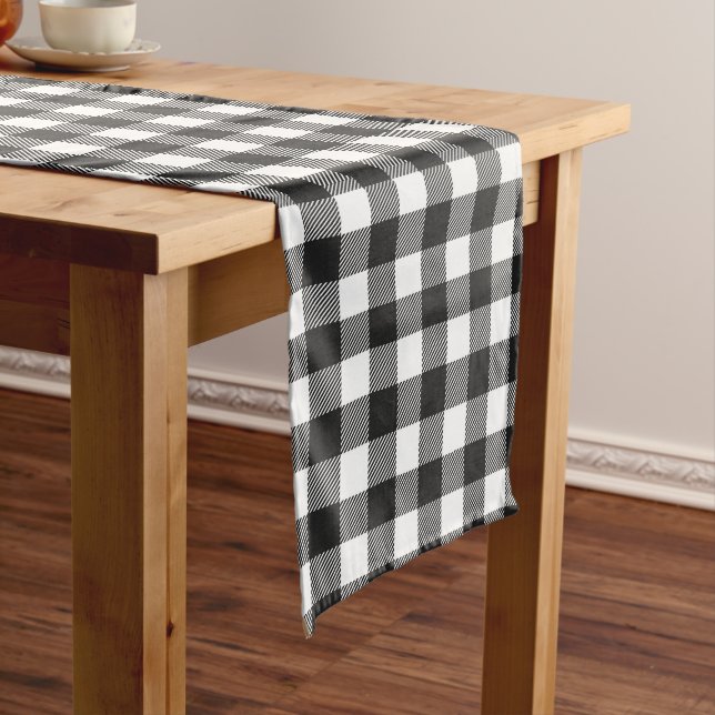 Black Plaid Buffalo Check Pattern Medium Table Runner (In Situ)