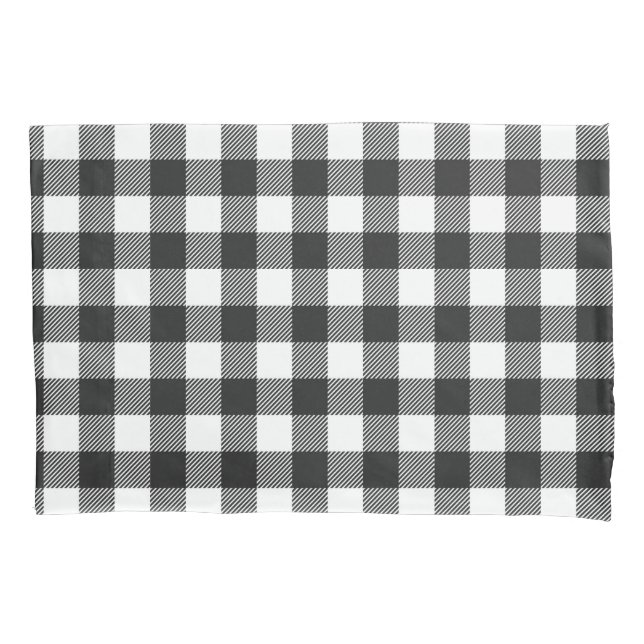 Black Plaid Buffalo Check Pattern Pillowcase (Front-Left)