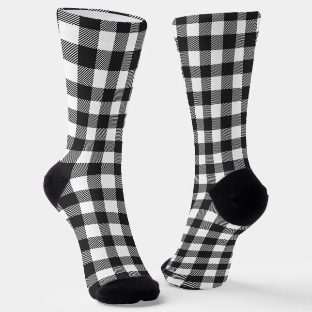Black Plaid Buffalo Check Pattern Socks (Angled)