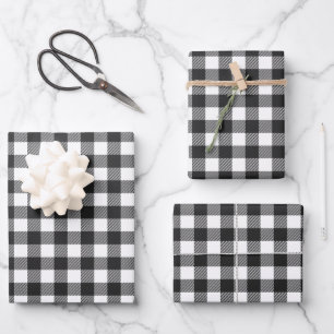 Black Plaid Buffalo Check Pattern Wrapping Paper Sheet