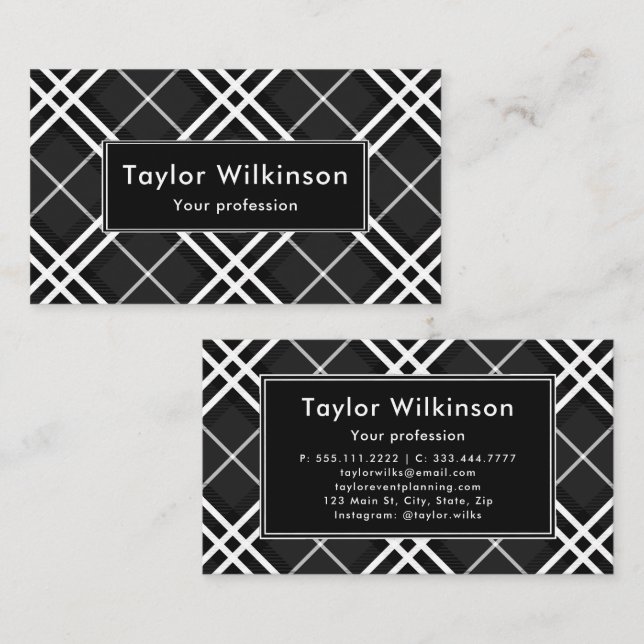 Black Plaid Business Card (Front/Back)