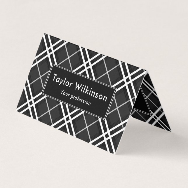 Black Plaid Business Card (Front)