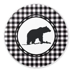 Black Plaid Ceramic Knob
