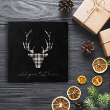 Black Plaid Check Deer Christmas