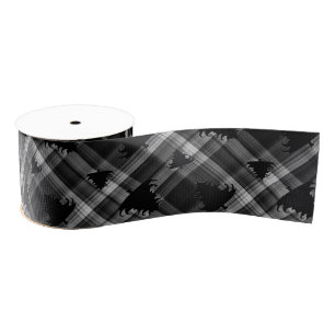 Black Plaid Christmas Trees Pattern Grosgrain Ribbon