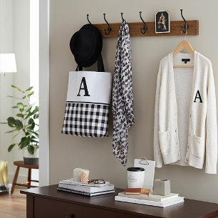 black plaid monogram tote bag