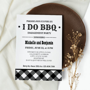 Black Plaid   Rustic I DO BBQ Engagement Party Invitation