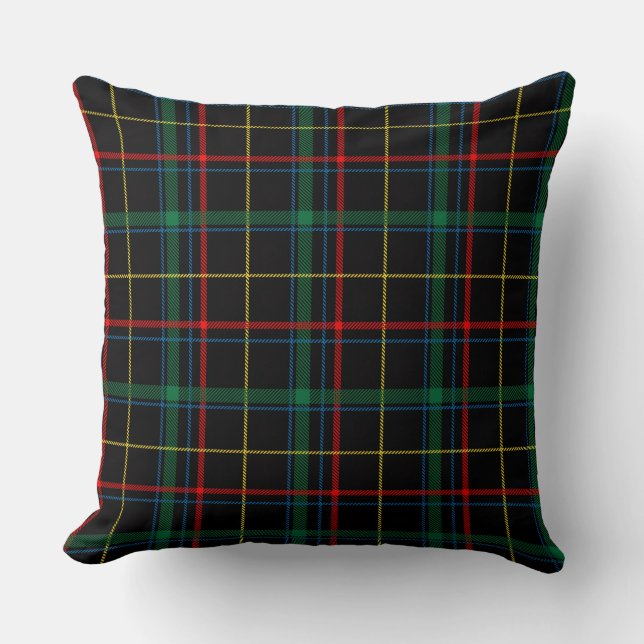 Black Plaid Tartan Pattern Cushion (Front)