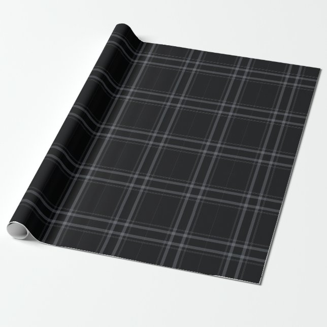 Black Plaid Tartan Wrapping Paper (Unrolled)