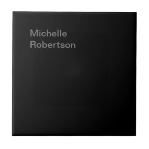 Black Plain Minimalist Add Own Name Ceramic Tile