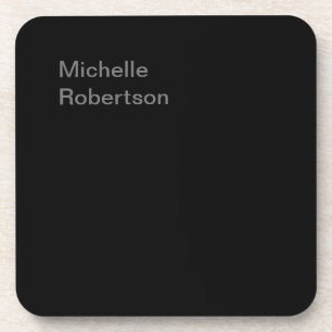 Black Plain Minimalist Add Own Name Coaster