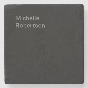 Black Plain Minimalist Add Own Name Stone Coaster